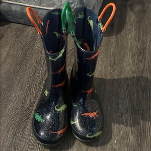 Kids Navy Glitter Dino Rain Boots